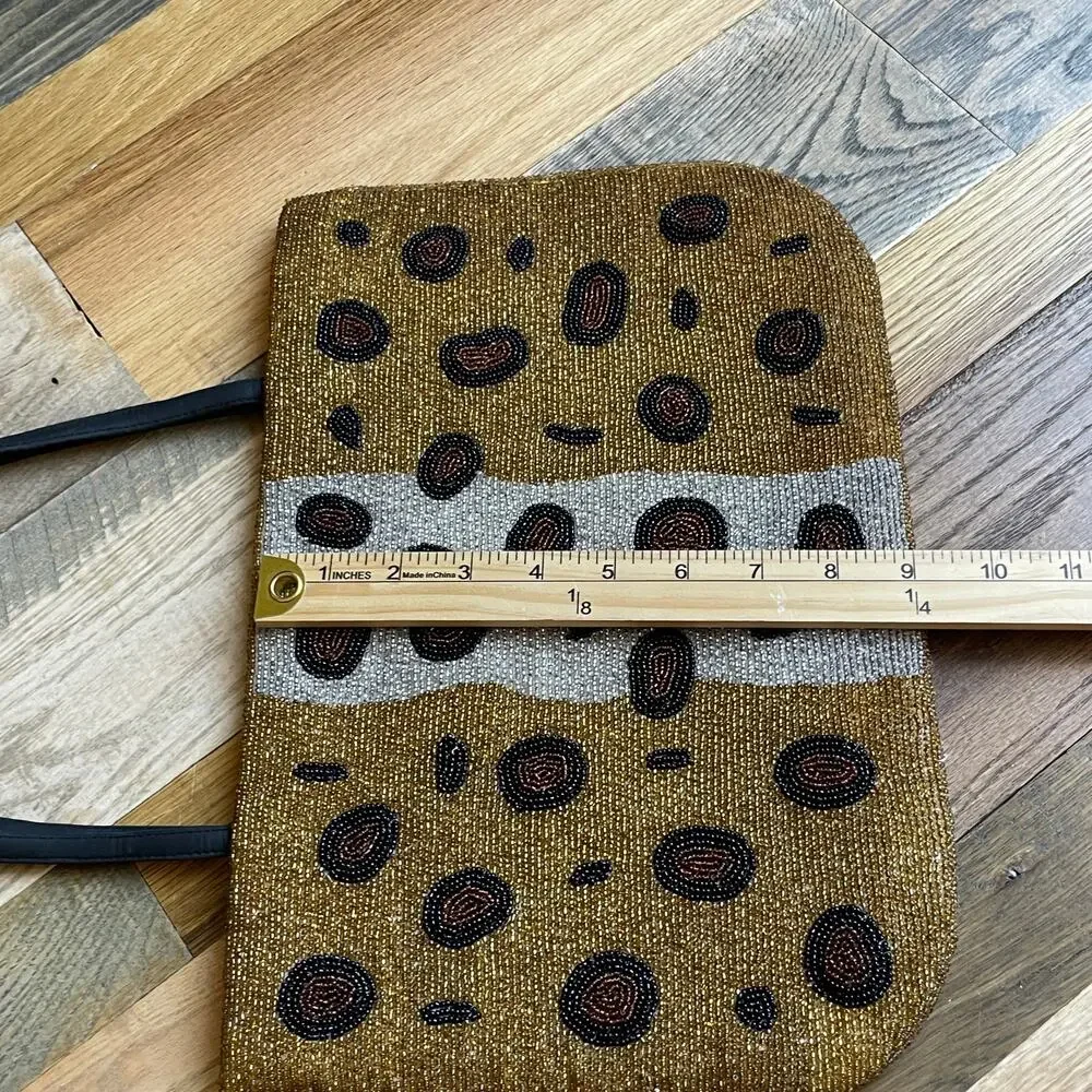 Sweet Lo New York Hand Beaded Gold Leopard Print Shoulder Bag Purse